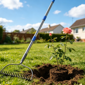 Metal Flat-Head Lawn Rake with Stainless Steel Handle