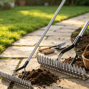 Heavy-Duty Stainless Steel Adjustable Lawn Thatch Rake